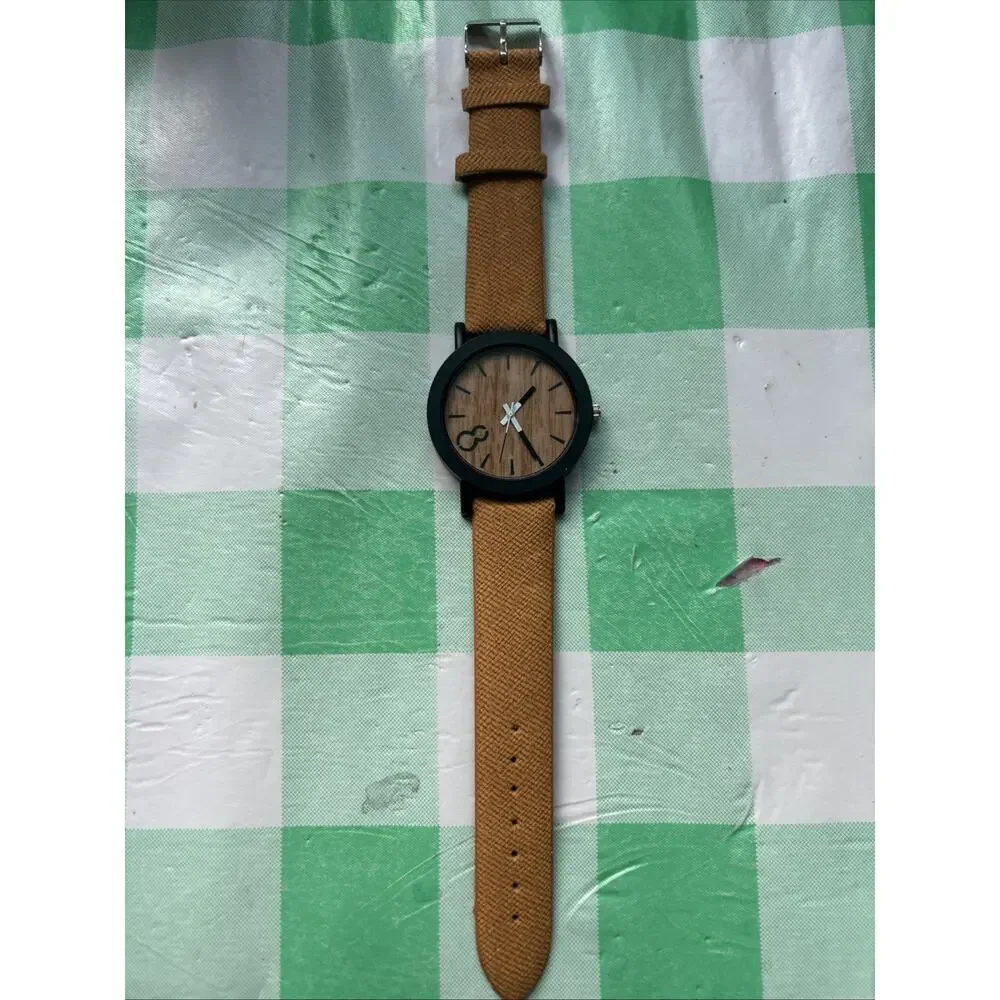 Black Case Wood Style Dial Quartz Watch